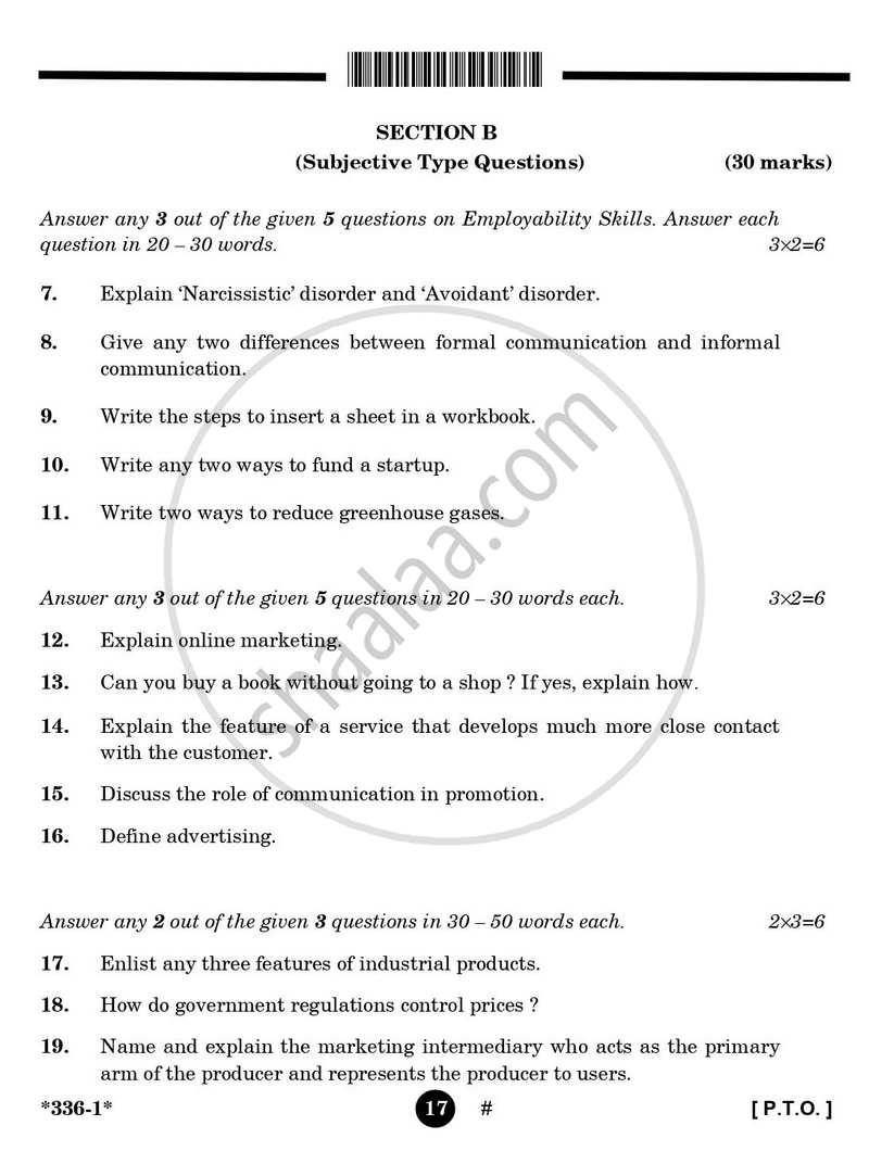 Marketing 2024-2025 Class 12 - CBSE (Central Board of Secondary Education) question paper with PDF download