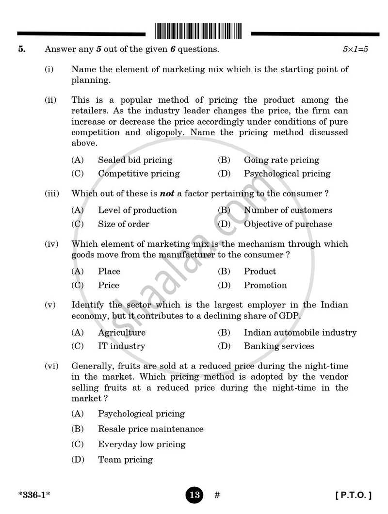 Marketing 2024-2025 Class 12 - CBSE (Central Board of Secondary Education) question paper with PDF download