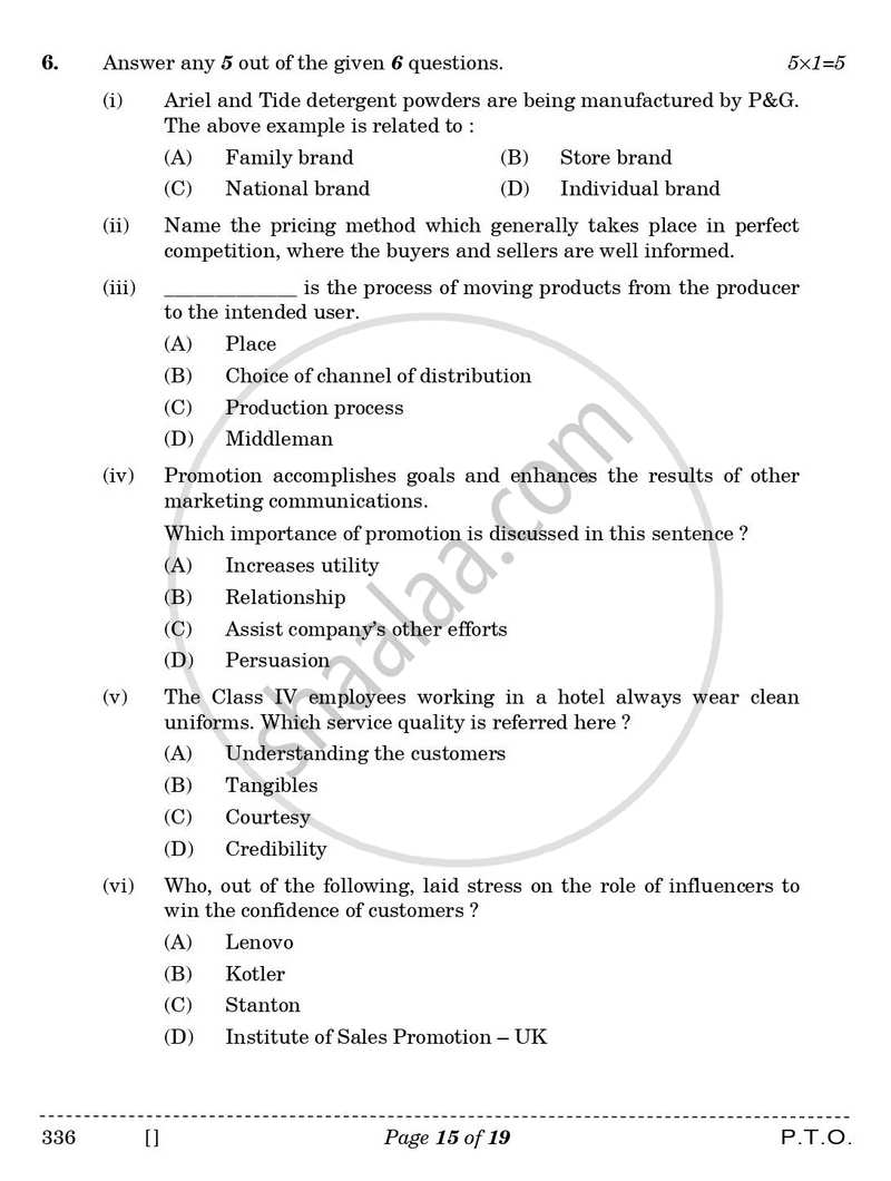 Marketing 2025-2026 Class 12 - CBSE (Central Board of Secondary Education) question paper with PDF download