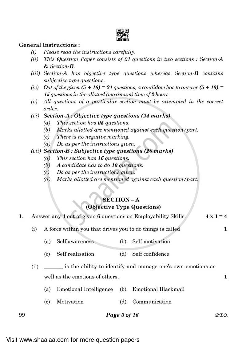 Marketing and Sales 2022-2023 Class 10 - CBSE (Central Board of Secondary Education) question paper with PDF download