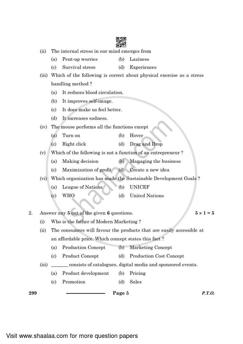 Marketing and Sales 2023-2024 Class 10 - CBSE (Central Board of Secondary Education) question paper with PDF download