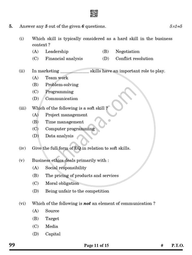 Marketing and Sales 2024-2025 Class 10 - CBSE (Central Board of Secondary Education) question paper with PDF download