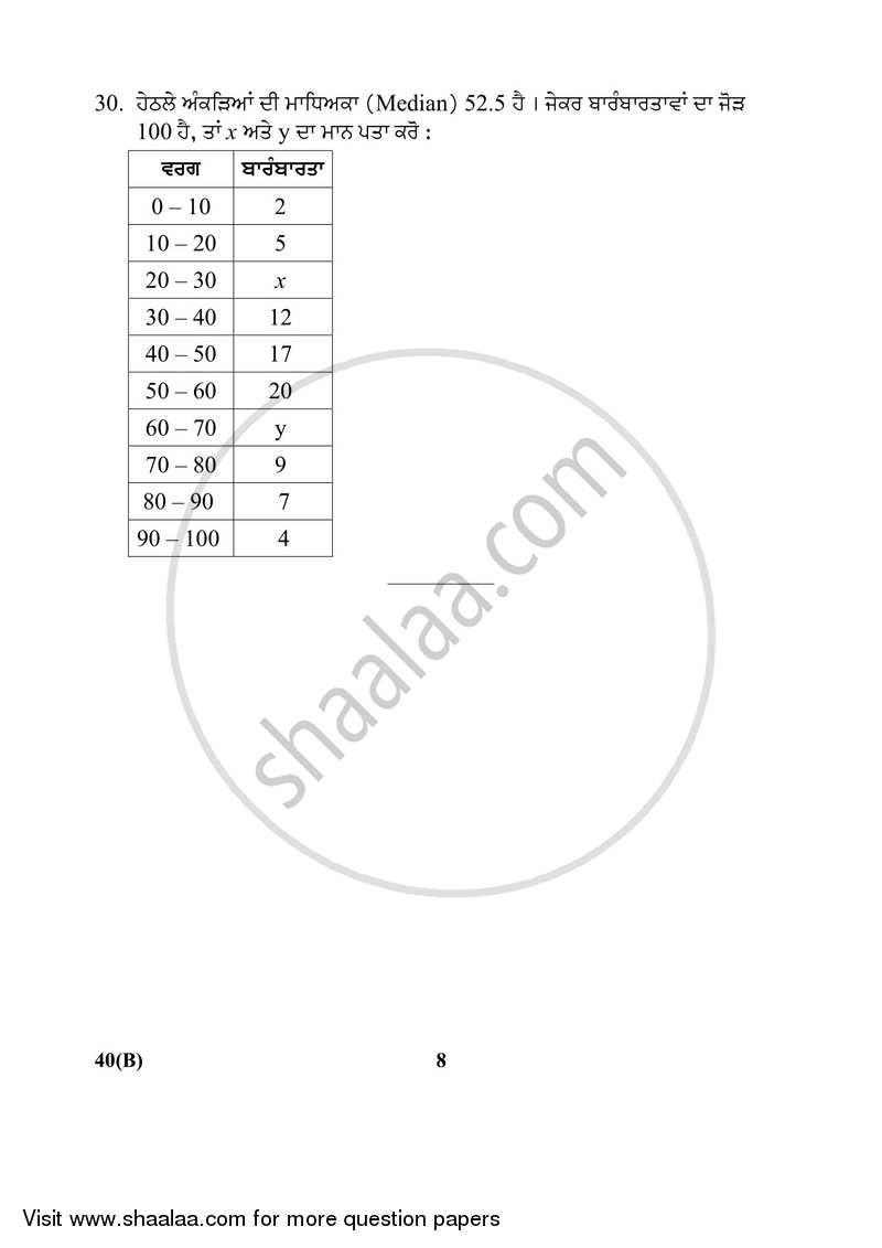 Mathematics 2017-2018 Class 10 - CBSE (Central Board of Secondary Education) question paper with PDF download
