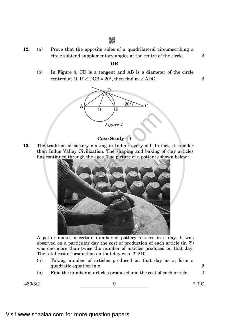 Mathematics 2021-2022 Class 10 - CBSE (Central Board of Secondary Education) question paper with PDF download