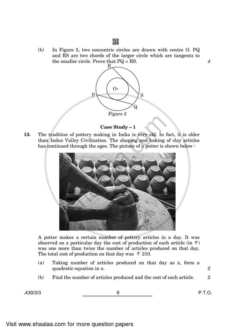 Mathematics 2021-2022 Class 10 - CBSE (Central Board of Secondary Education) question paper with PDF download