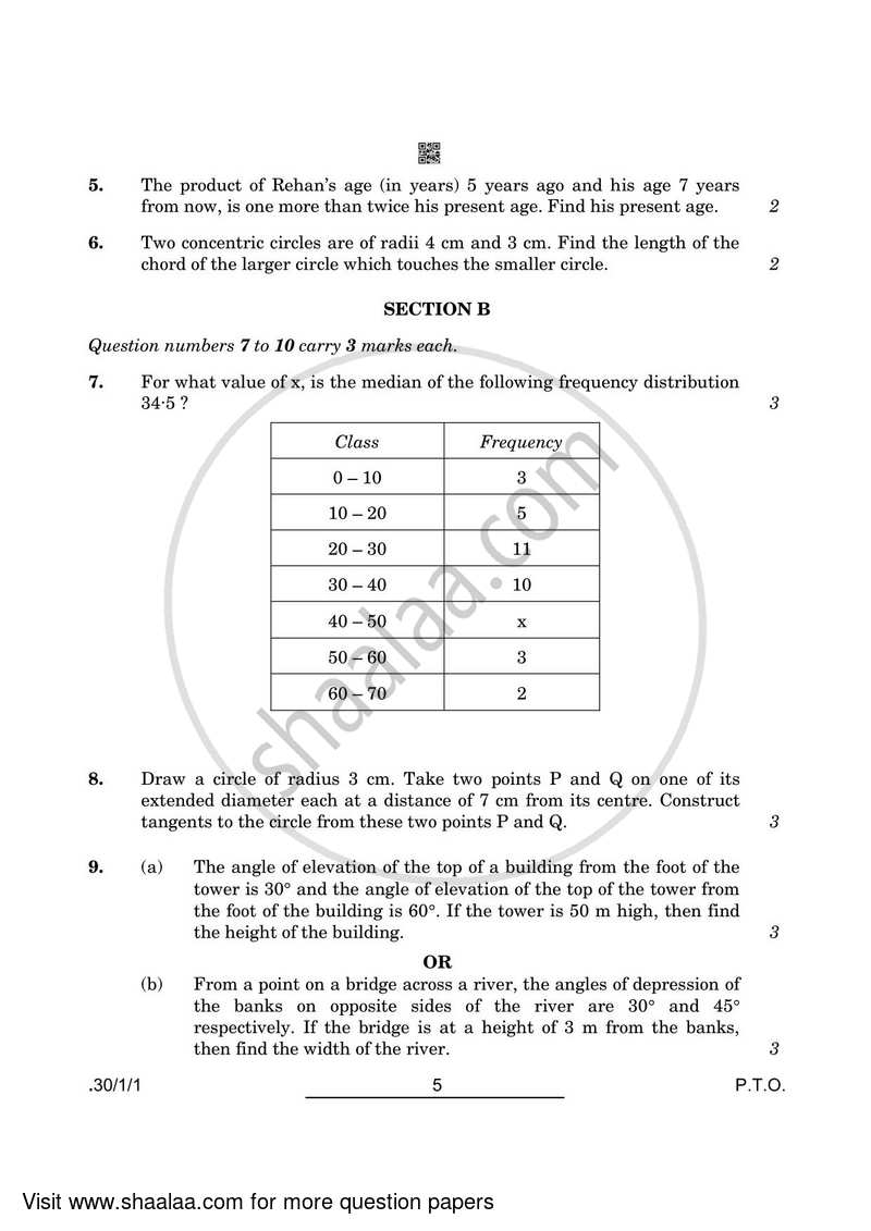 Mathematics 2021-2022 Class 10 - CBSE (Central Board of Secondary Education) question paper with PDF download