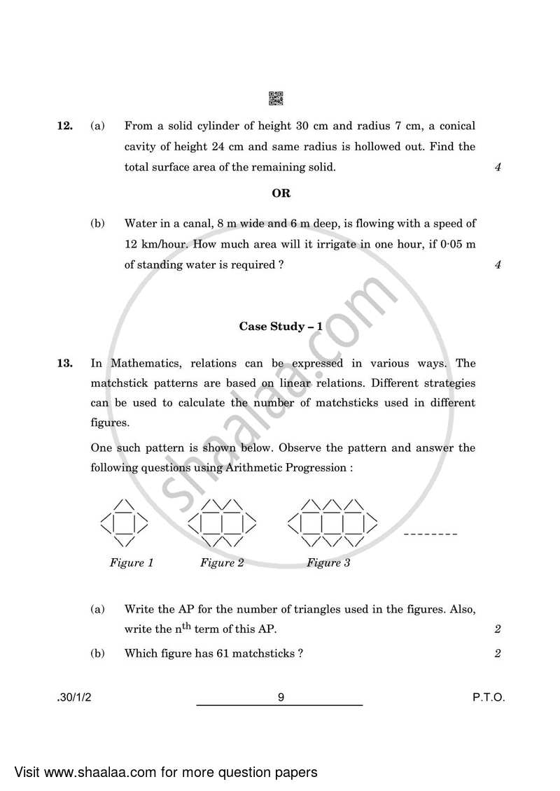 Mathematics 2021-2022 Class 10 - CBSE (Central Board of Secondary Education) question paper with PDF download