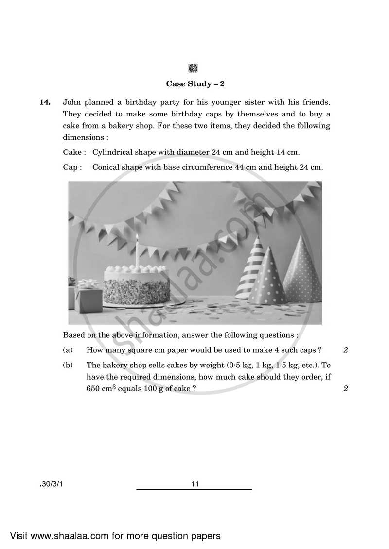 Mathematics 2021-2022 Class 10 - CBSE (Central Board of Secondary Education) question paper with PDF download