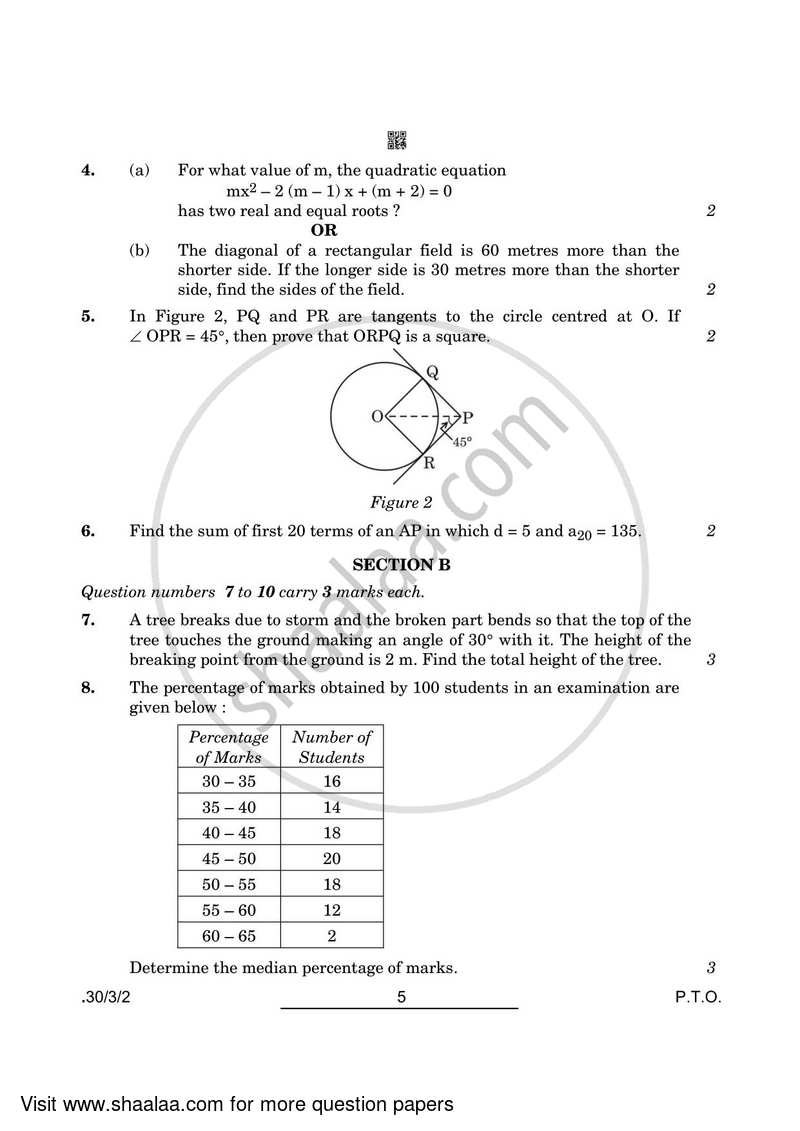 Mathematics 2021-2022 Class 10 - CBSE (Central Board of Secondary Education) question paper with PDF download