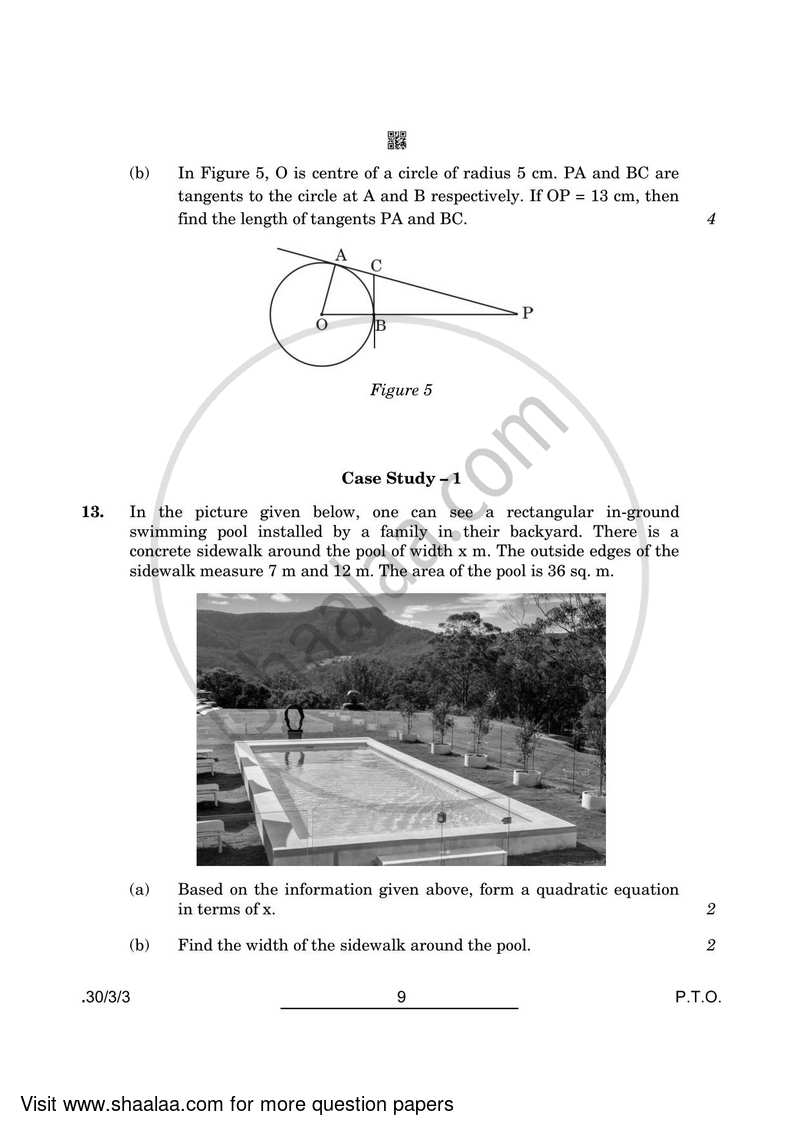 Mathematics 2021-2022 Class 10 - CBSE (Central Board of Secondary Education) question paper with PDF download