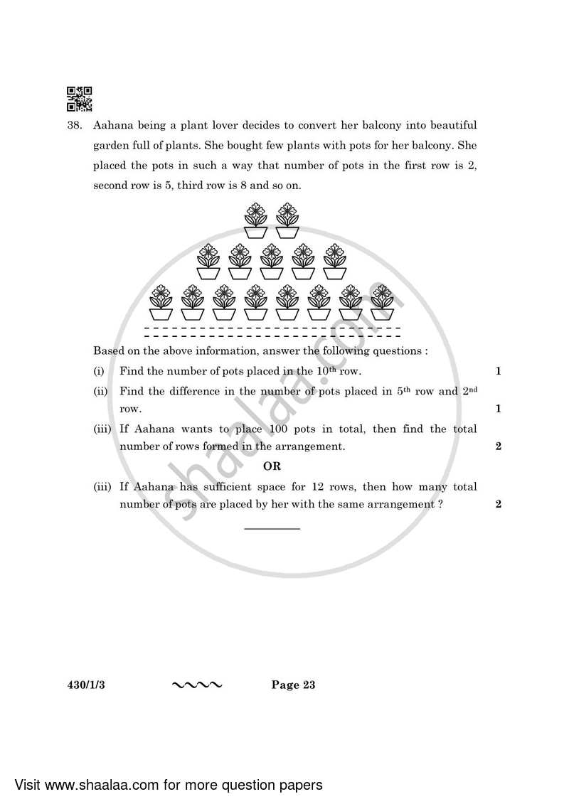 Mathematics 2022-2023 Class 10 - CBSE (Central Board of Secondary Education) question paper with PDF download