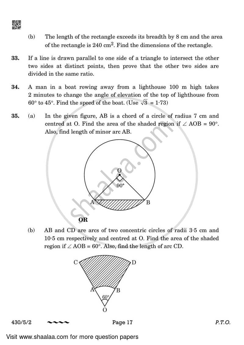 Mathematics 2022-2023 Class 10 - CBSE (Central Board of Secondary Education) question paper with PDF download