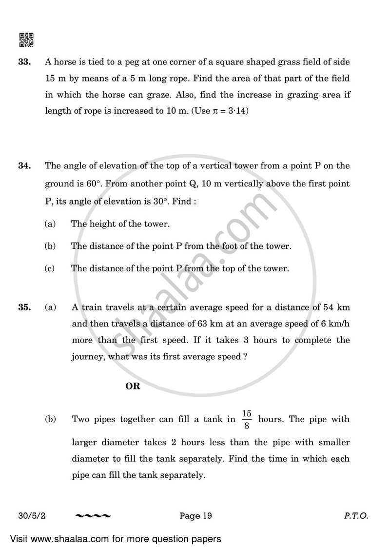 Mathematics 2022-2023 Class 10 - CBSE (Central Board of Secondary Education) question paper with PDF download