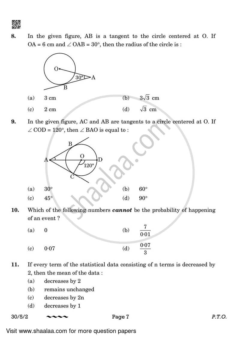 Mathematics 2022-2023 Class 10 - CBSE (Central Board of Secondary Education) question paper with PDF download
