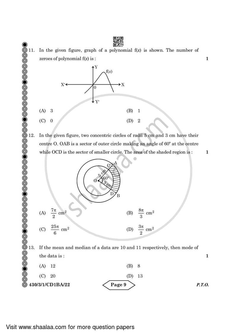 Mathematics 2023-2024 Class 10 - CBSE (Central Board of Secondary Education) question paper with PDF download