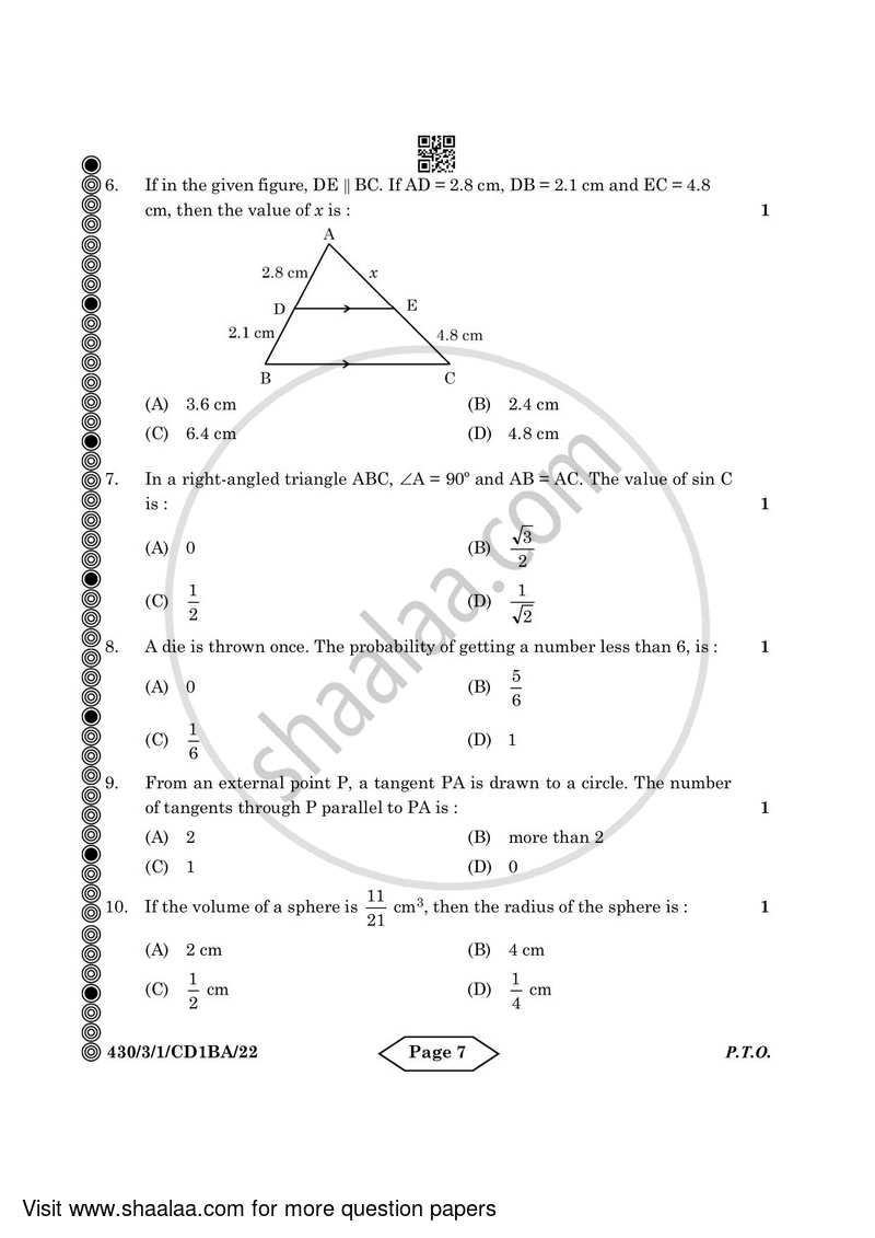 Mathematics 2023-2024 Class 10 - CBSE (Central Board of Secondary Education) question paper with PDF download