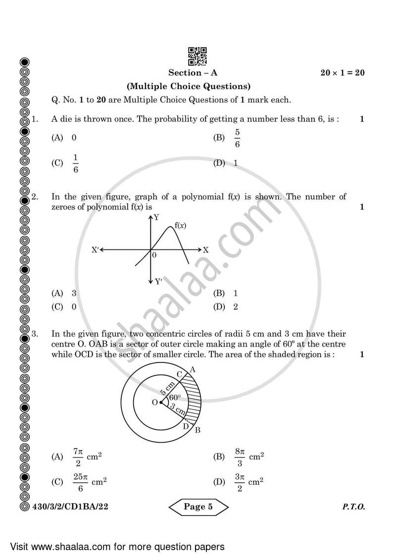 Mathematics 2023-2024 Class 10 - CBSE (Central Board of Secondary Education) question paper with PDF download