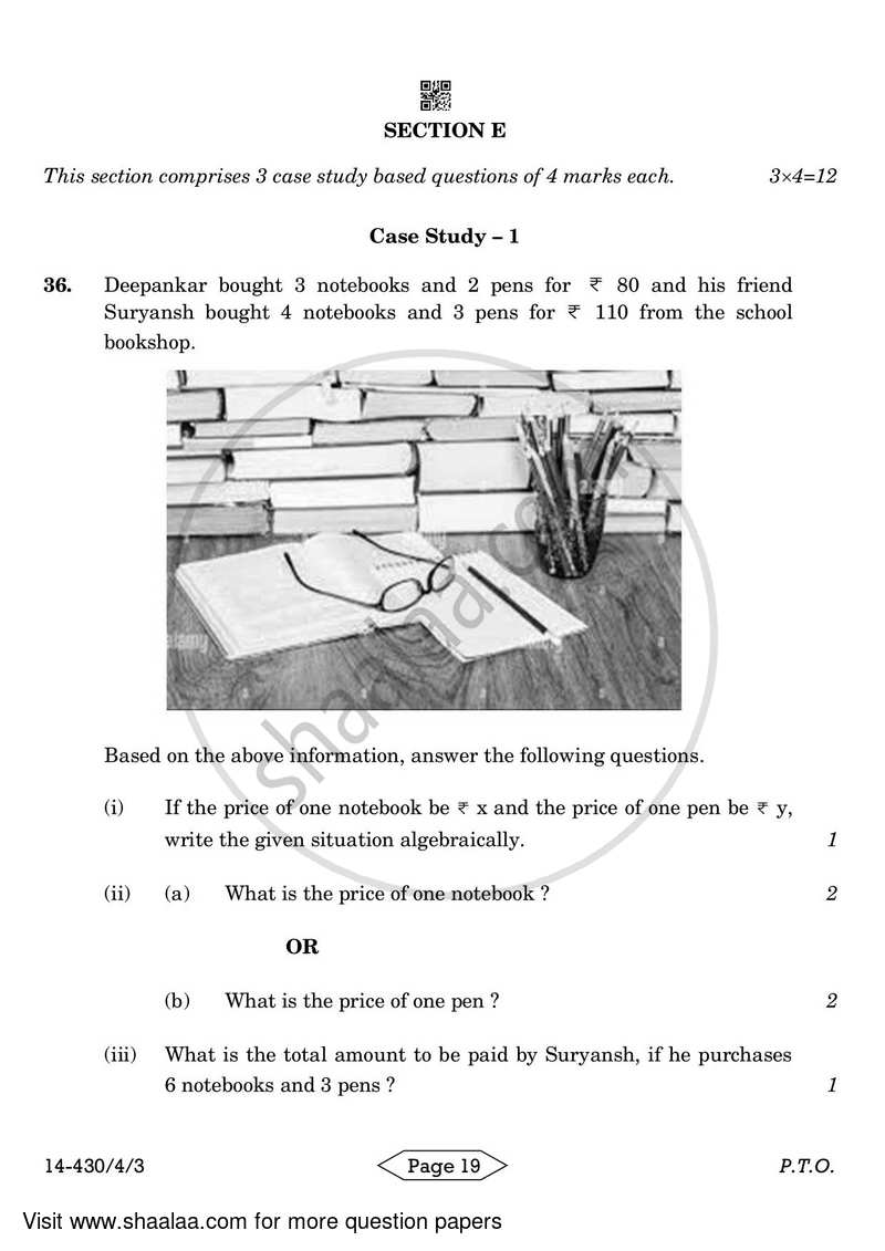 Mathematics 2023-2024 Class 10 - CBSE (Central Board of Secondary Education) question paper with PDF download