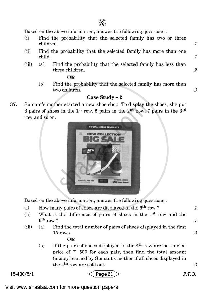 Mathematics 2023-2024 Class 10 - CBSE (Central Board of Secondary Education) question paper with PDF download
