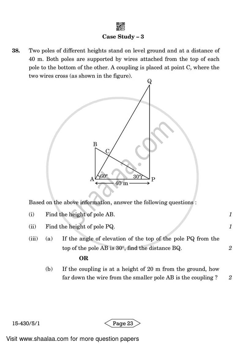 Mathematics 2023-2024 Class 10 - CBSE (Central Board of Secondary Education) question paper with PDF download