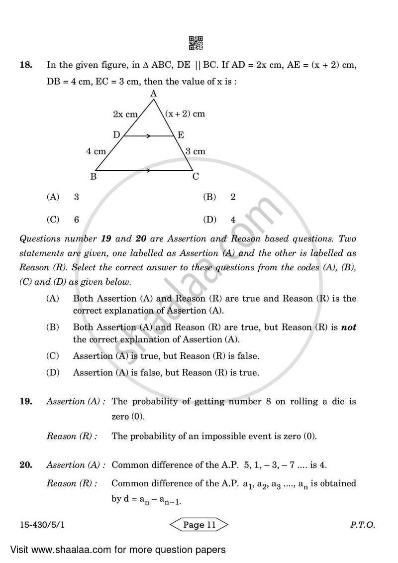 Mathematics 2023-2024 Class 10 - CBSE (Central Board of Secondary Education) question paper with PDF download