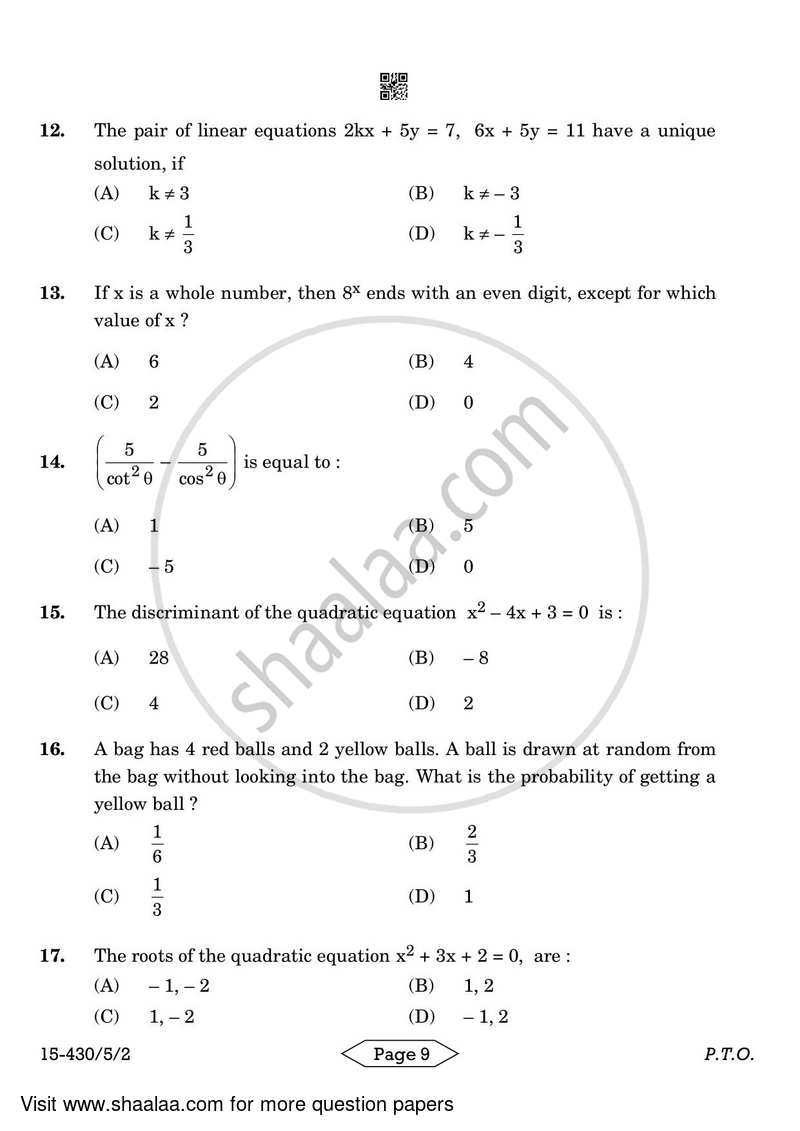 Mathematics 2023-2024 Class 10 - CBSE (Central Board of Secondary Education) question paper with PDF download