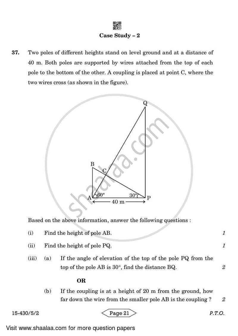 Mathematics 2023-2024 Class 10 - CBSE (Central Board of Secondary Education) question paper with PDF download