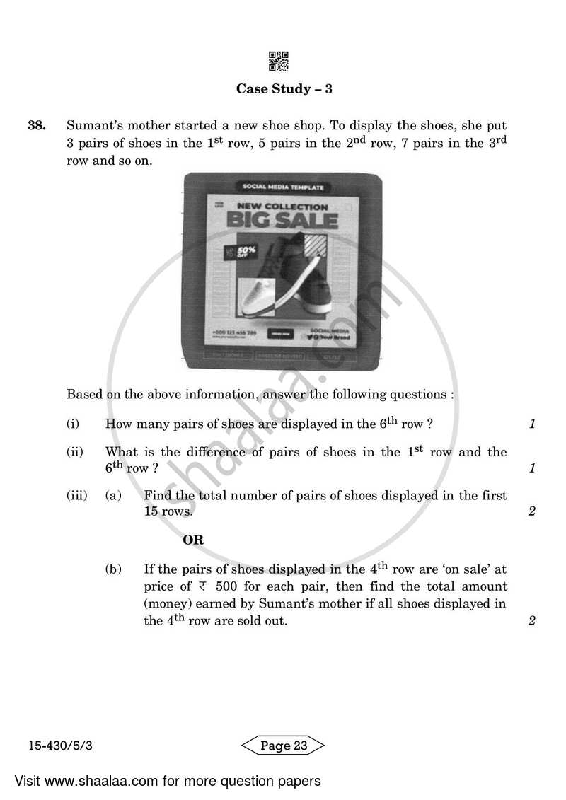 Mathematics 2023-2024 Class 10 - CBSE (Central Board of Secondary Education) question paper with PDF download