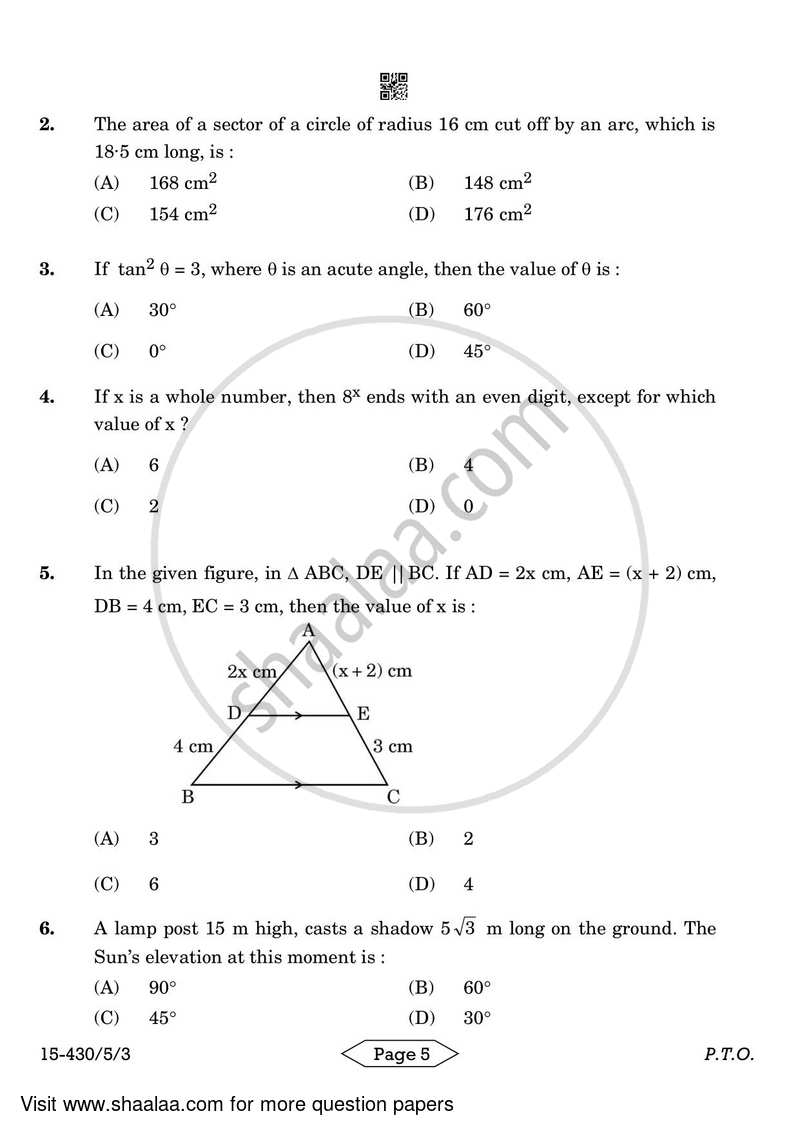 Mathematics 2023-2024 Class 10 - CBSE (Central Board of Secondary Education) question paper with PDF download