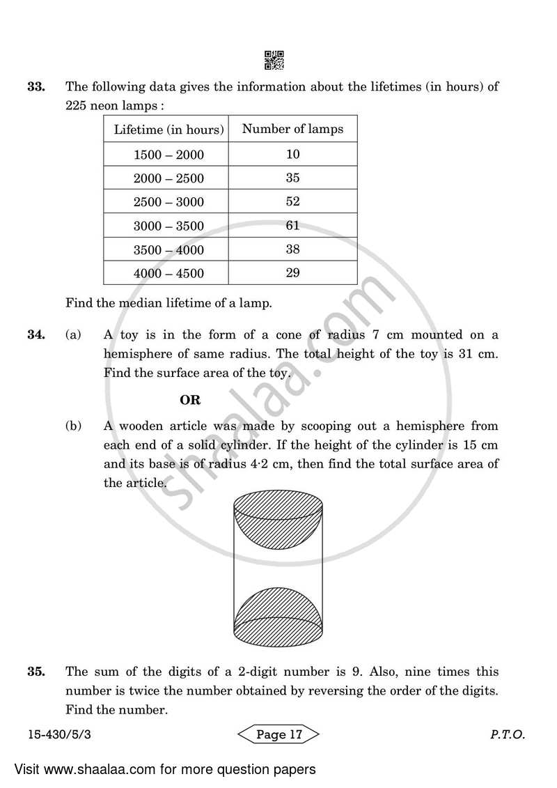 Mathematics 2023-2024 Class 10 - CBSE (Central Board of Secondary Education) question paper with PDF download