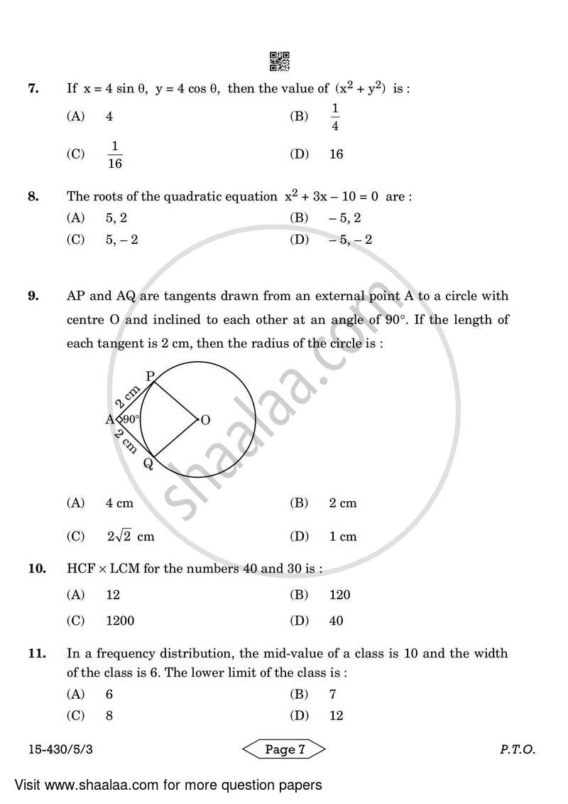 Mathematics 2023-2024 Class 10 - CBSE (Central Board of Secondary Education) question paper with PDF download