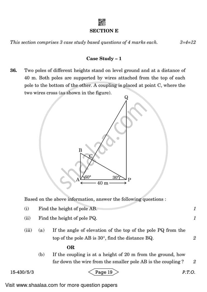 Mathematics 2023-2024 Class 10 - CBSE (Central Board of Secondary Education) question paper with PDF download