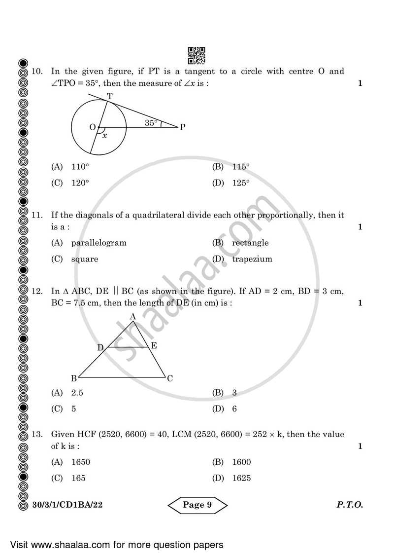 Mathematics 2023-2024 Class 10 - CBSE (Central Board of Secondary Education) question paper with PDF download