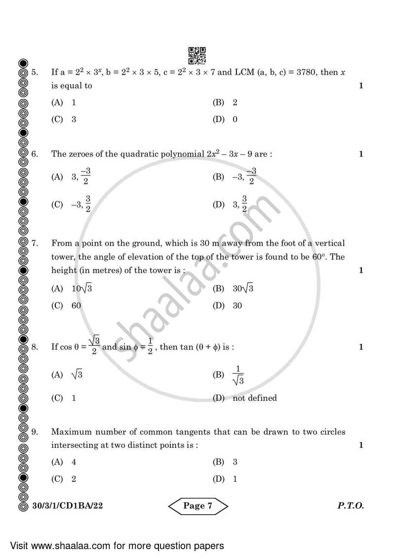 Mathematics 2023-2024 Class 10 - CBSE (Central Board of Secondary Education) question paper with PDF download