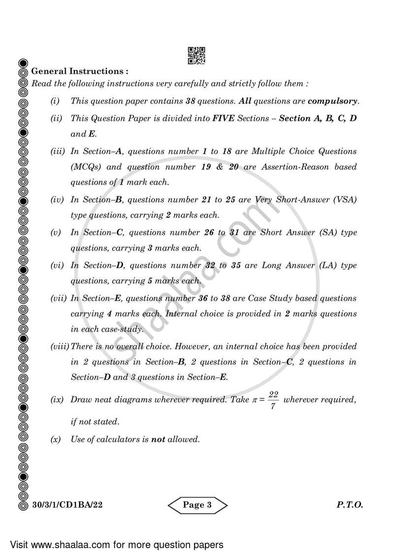 Mathematics 2023-2024 Class 10 - CBSE (Central Board of Secondary Education) question paper with PDF download