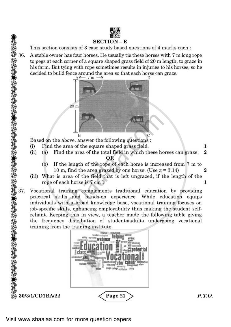 Mathematics 2023-2024 Class 10 - CBSE (Central Board of Secondary Education) question paper with PDF download
