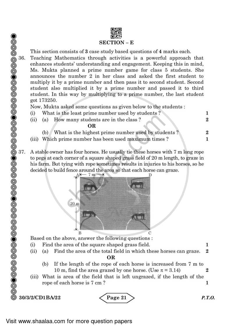 Mathematics 2023-2024 Class 10 - CBSE (Central Board of Secondary Education) question paper with PDF download
