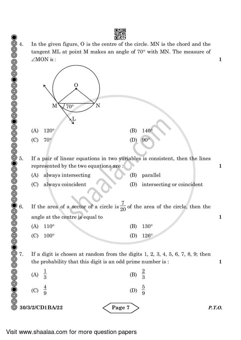 Mathematics 2023-2024 Class 10 - CBSE (Central Board of Secondary Education) question paper with PDF download