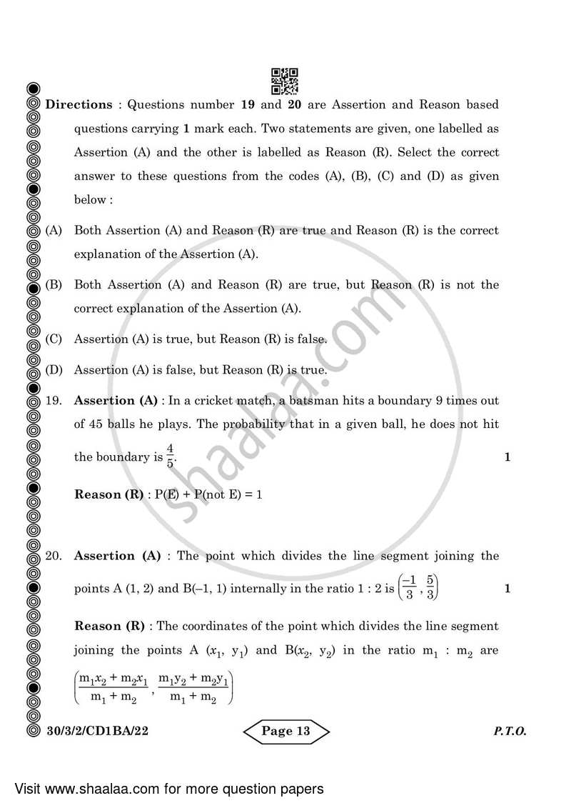 Mathematics 2023-2024 Class 10 - CBSE (Central Board of Secondary Education) question paper with PDF download
