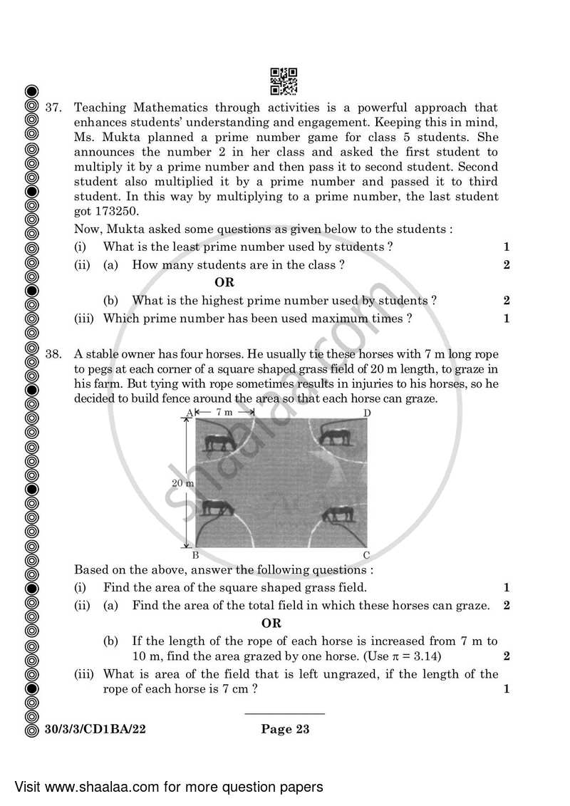 Mathematics 2023-2024 Class 10 - CBSE (Central Board of Secondary Education) question paper with PDF download