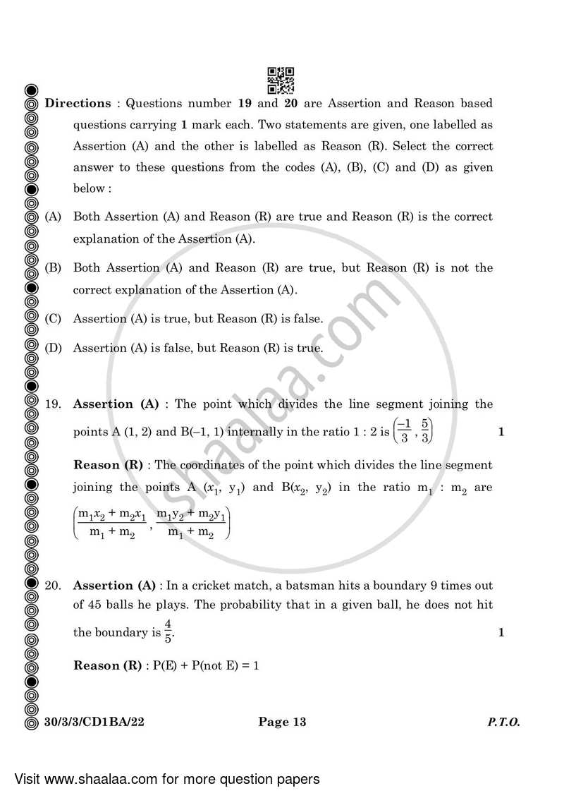 Mathematics 2023-2024 Class 10 - CBSE (Central Board of Secondary Education) question paper with PDF download