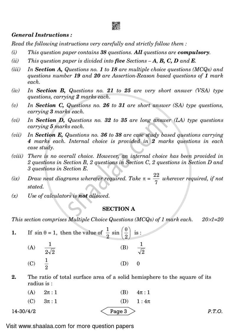 Mathematics 2023-2024 Class 10 - CBSE (Central Board of Secondary Education) question paper with PDF download