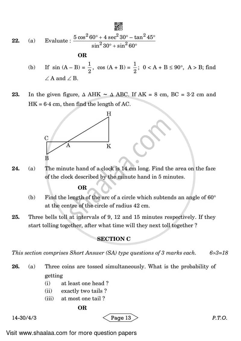 Mathematics 2023-2024 Class 10 - CBSE (Central Board of Secondary Education) question paper with PDF download