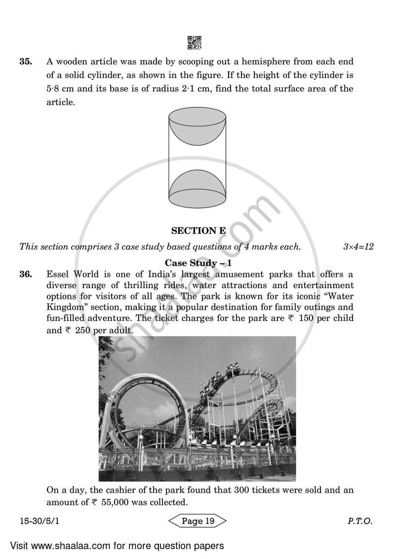 Mathematics 2023-2024 Class 10 - CBSE (Central Board of Secondary Education) question paper with PDF download