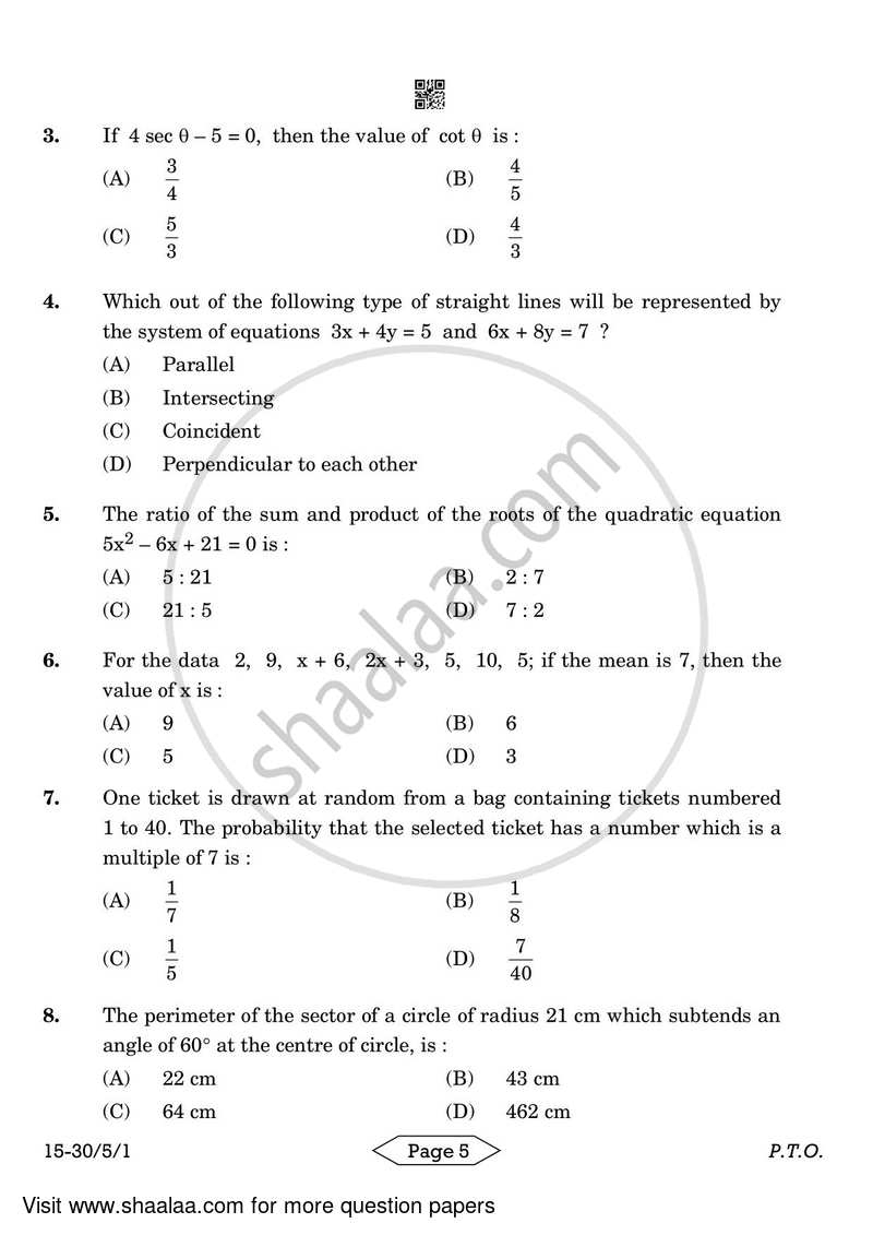 Mathematics 2023-2024 Class 10 - CBSE (Central Board of Secondary Education) question paper with PDF download