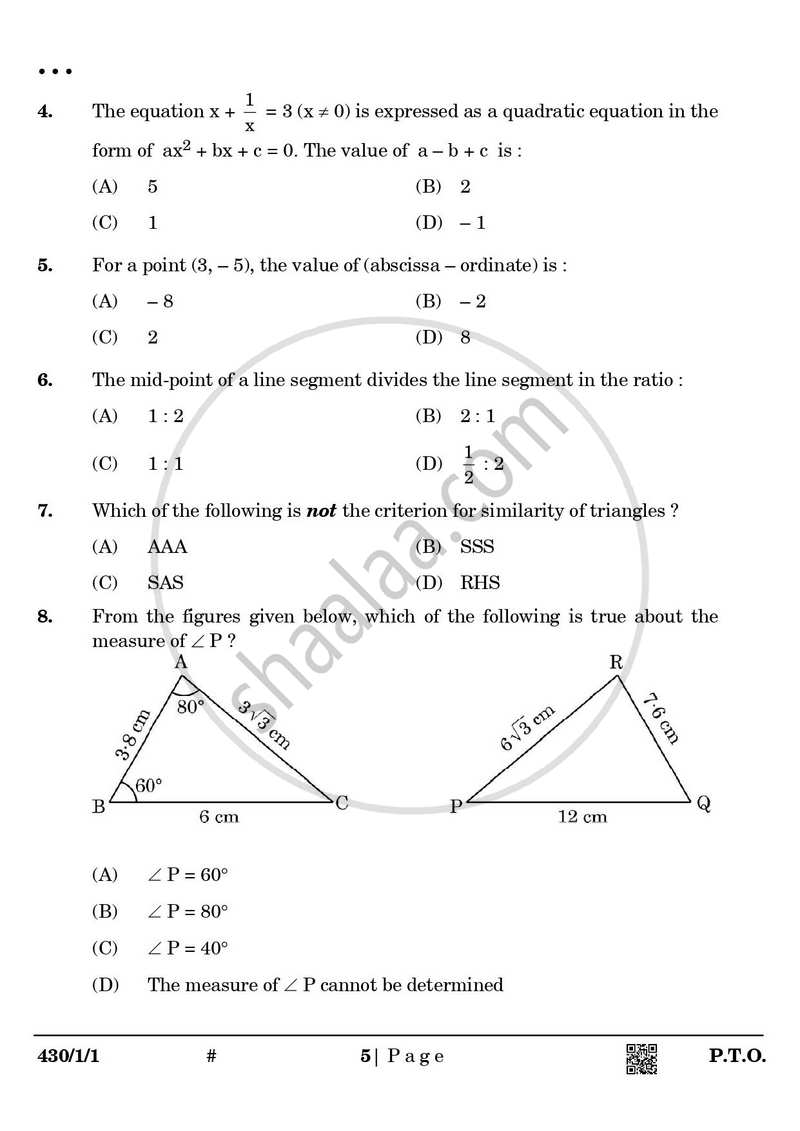 Mathematics 2024-2025 Class 10 - CBSE (Central Board of Secondary Education) question paper with PDF download