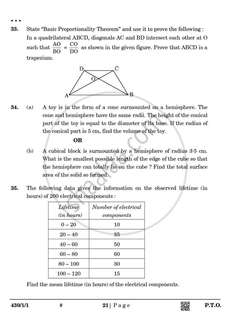 Mathematics 2024-2025 Class 10 - CBSE (Central Board of Secondary Education) question paper with PDF download