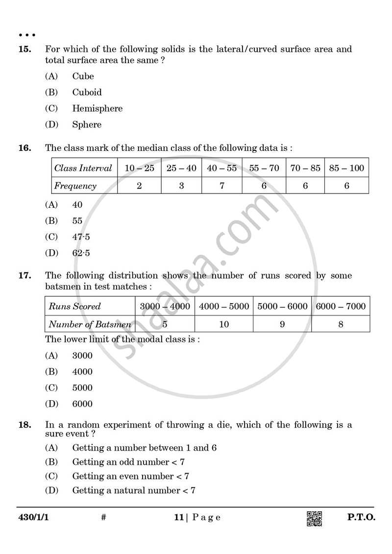 Mathematics 2024-2025 Class 10 - CBSE (Central Board of Secondary Education) question paper with PDF download