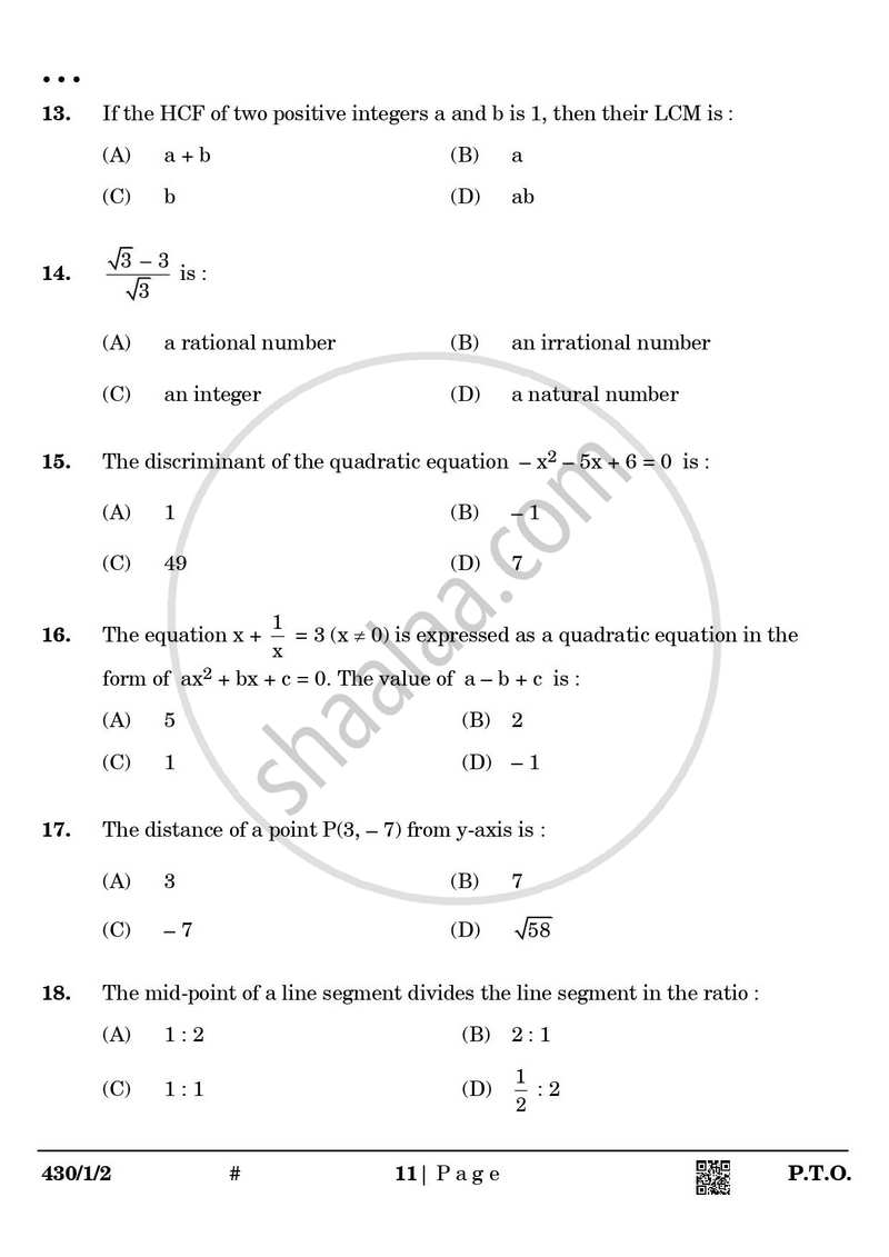 Mathematics 2024-2025 Class 10 - CBSE (Central Board of Secondary Education) question paper with PDF download