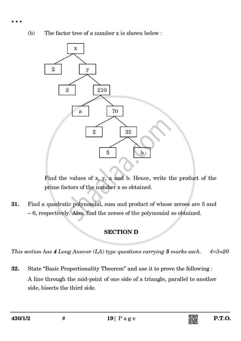 Mathematics 2024-2025 Class 10 - CBSE (Central Board of Secondary Education) question paper with PDF download